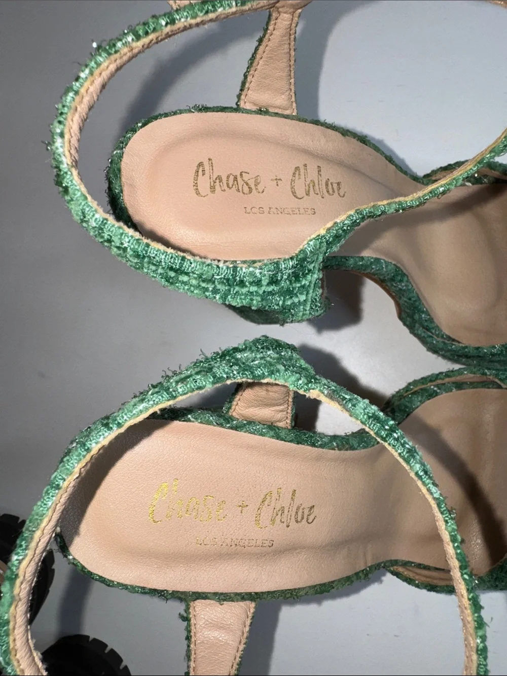 Chase + Chloe Green Tweed Platform Block Heel Sandals – Women’s Size 9